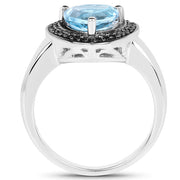 Bids.com 2.06 Carat Genuine Baby Swiss Blue Topaz and Black Diamond .925 Sterling Silver Ring Rings