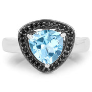 Bids.com 2.06 Carat Genuine Swiss Blue Topaz and Black Diamond .925 Sterling Silver Ring Rings