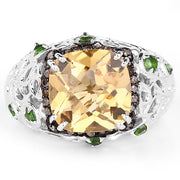 Bids.com 4.13 Carat Genuine Citrine, Chrome Diopside & Champagne Diamond .925 Sterling Silver Ring Rings