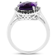 Bids.com 4.52 Carat Genuine Amethyst, Black Diamond & White Diamond .925 Sterling Silver Ring Rings