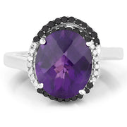 Bids.com 4.52 Carat Genuine Amethyst, Black Diamond & White Diamond .925 Sterling Silver Ring Rings