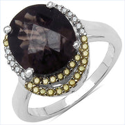 Bids.com 4.12 Carat Genuine Smoky Quartz and 0.28 ct.t.w Genuine Diamond Accents Sterling Silver Ring Rings