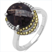 Bids.com 4.12 Carat Genuine Smoky Quartz and 0.28 ct.t.w Genuine Diamond Accents Sterling Silver Ring Rings