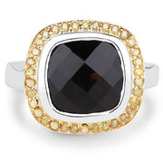 Bids.com 3.67 Carat Genuine Smoky Quartz and Yellow Diamond .925 Sterling Silver Ring Rings