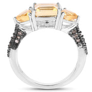 Bids.com 2.71 Carat Genuine Citrine and Champagne Diamond .925 Sterling Silver Ring Rings