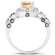 Bids.com 1.06 Carat Genuine Citrine, Champagne Diamond & White Diamond .925 Sterling Silver Ring Rings
