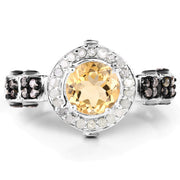 Bids.com 1.06 Carat Genuine Citrine, Champagne Diamond & White Diamond .925 Sterling Silver Ring Rings