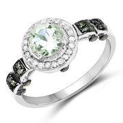 Bids.com 1.07 Carat Genuine Green Amethyst, Green Diamond and White Diamond .925 Sterling Silver Ring Rings