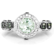 Bids.com 1.07 Carat Genuine Green Amethyst, Green Diamond and White Diamond .925 Sterling Silver Ring Rings