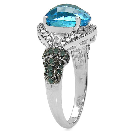 Bids.com 4.96 Carat Genuine Blue Topaz, Blue Diamond & White Diamond .925 Sterling Silver Ring Rings