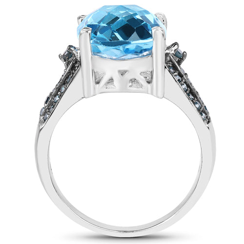 Bids.com 5.51 Carat Genuine Baby Swiss Blue Topaz and Blue Diamond .925 Sterling Silver Ring Rings