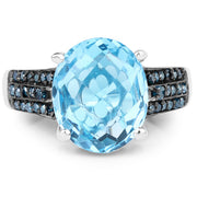 Bids.com 5.51 Carat Genuine Baby Swiss Blue Topaz and Blue Diamond .925 Sterling Silver Ring Rings