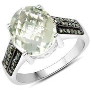 Bids.com 4.41 Carat Genuine Green Amethyst and Green Diamond .925 Sterling Silver Ring Rings