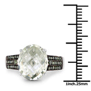 Bids.com 4.41 Carat Genuine Green Amethyst and Green Diamond .925 Sterling Silver Ring Rings