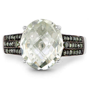 Bids.com 4.41 Carat Genuine Green Amethyst and Green Diamond .925 Sterling Silver Ring Rings