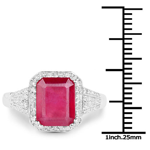 Bids.com 4.55 Carat Glass Filled Ruby and White Topaz .925 Sterling Silver Ring Rings