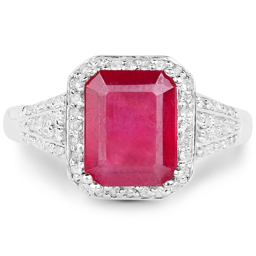 Bids.com 4.55 Carat Glass Filled Ruby and White Topaz .925 Sterling Silver Ring Rings