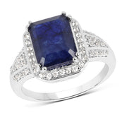 Bids.com 4.80 Carat Glass Filled Sapphire and White Topaz .925 Sterling Silver Ring Rings