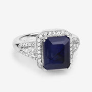Bids.com 4.80 Carat Glass Filled Sapphire and White Topaz .925 Sterling Silver Ring Rings