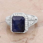 Bids.com 4.80 Carat Glass Filled Sapphire and White Topaz .925 Sterling Silver Ring Rings