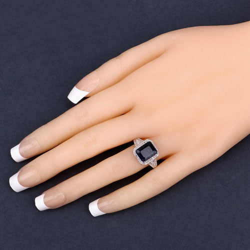 Bids.com 4.80 Carat Glass Filled Sapphire and White Topaz .925 Sterling Silver Ring Rings