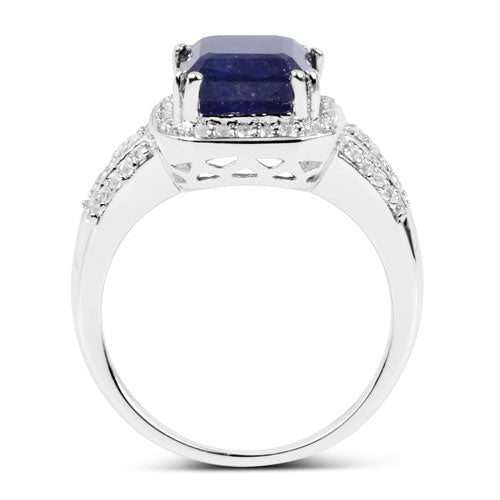Bids.com 4.80 Carat Glass Filled Sapphire and White Topaz .925 Sterling Silver Ring Rings