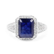 Bids.com 4.80 Carat Glass Filled Sapphire and White Topaz .925 Sterling Silver Ring Rings