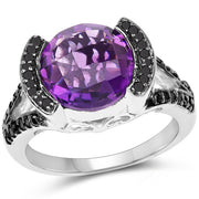 Bids.com 3.24 Carat Genuine Amethyst & Black Diamond .925 Sterling Silver Ring Rings