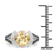 Bids.com 3.64 Carat Genuine Citrine, Champagne Diamond and White Diamond .925 Sterling Silver Ring Rings