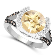 Bids.com 3.64 Carat Genuine Citrine, Champagne Diamond and White Diamond .925 Sterling Silver Ring Rings