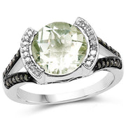 Bids.com 3.59 Carat Genuine Green Amethyst, Green Diamond & White Diamond .925 Sterling Silver Ring Rings
