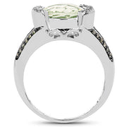 Bids.com 3.59 Carat Genuine Green Amethyst, Green Diamond & White Diamond .925 Sterling Silver Ring Rings
