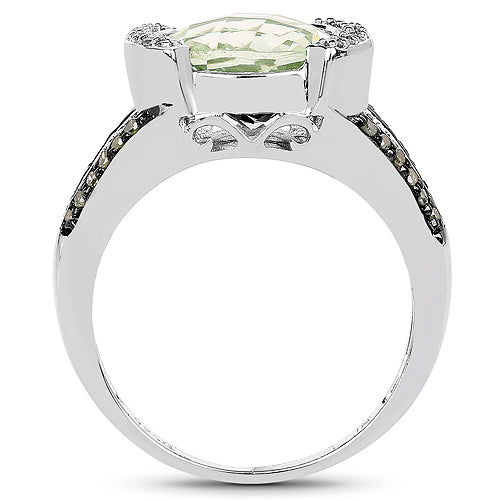 Bids.com 3.59 Carat Genuine Green Amethyst, Green Diamond & White Diamond .925 Sterling Silver Ring Rings