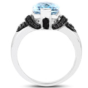 Bids.com 3.81 Carat Genuine Baby Swiss Blue Topaz, Black Diamond and White Diamond .925 Sterling Silver Ring Rings
