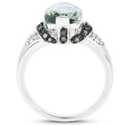 Bids.com 2.92 Carat Genuine Green Amethyst, Green Diamond & White Diamond .925 Sterling Silver Ring Rings