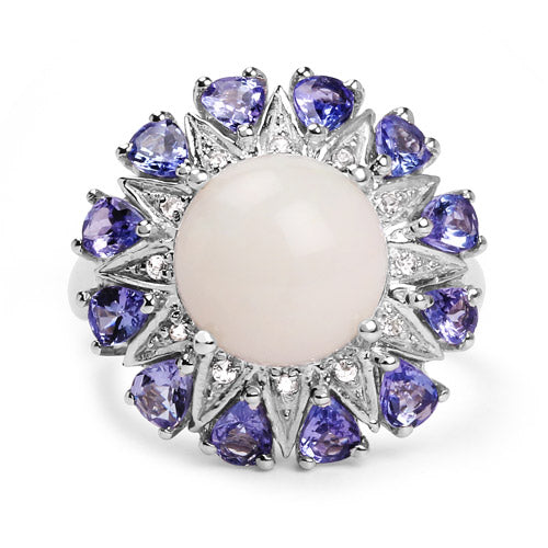 Bids.com 4.25 Carat Genuine Opal, Tanzanite & White Topaz .925 Sterling Silver Ring Rings