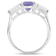 Bids.com 2.00 Carat Genuine Tanzanite and White Topaz .925 Sterling Silver Ring Rings