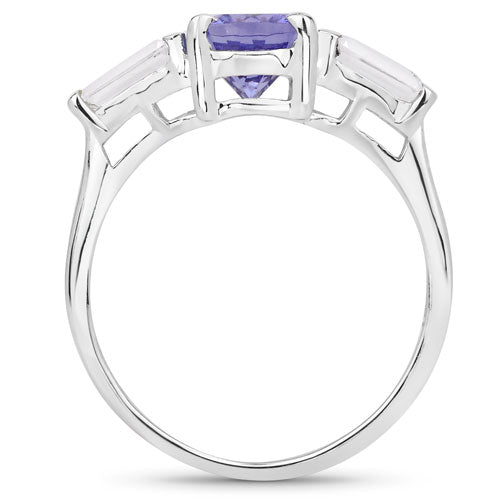 Bids.com 2.00 Carat Genuine Tanzanite and White Topaz .925 Sterling Silver Ring Rings