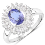 Bids.com 2.47 Carat Genuine Tanzanite and White Topaz .925 Sterling Silver Ring Rings