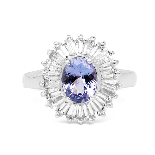 Bids.com 2.47 Carat Genuine Tanzanite and White Topaz .925 Sterling Silver Ring Rings