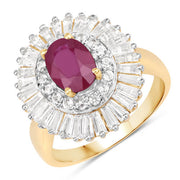 Bids.com 3.75 Carat Genuine Ruby and White Topaz .925 Sterling Silver Ring Rings