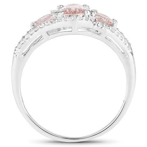Bids.com 1.34 Carat Genuine Morganite and White Topaz .925 Sterling Silver Ring Rings