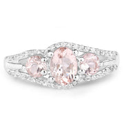 Bids.com 1.34 Carat Genuine Morganite and White Topaz .925 Sterling Silver Ring Rings