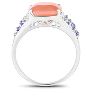 Bids.com 3.97 Carat Genuine Peach Moonstone and Tanzanite .925 Sterling Silver Ring Rings