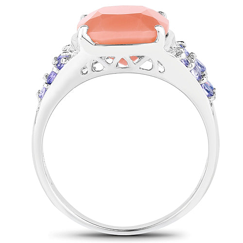 Bids.com 3.97 Carat Genuine Peach Moonstone and Tanzanite .925 Sterling Silver Ring Rings