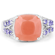 Bids.com 3.97 Carat Genuine Peach Moonstone and Tanzanite .925 Sterling Silver Ring Rings