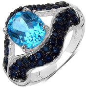 Bids.com 5.02 Carat Genuine Blue Topaz & Blue Sapphire .925 Sterling Silver Ring Rings