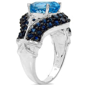 Bids.com 5.02 Carat Genuine Blue Topaz & Blue Sapphire .925 Sterling Silver Ring Rings