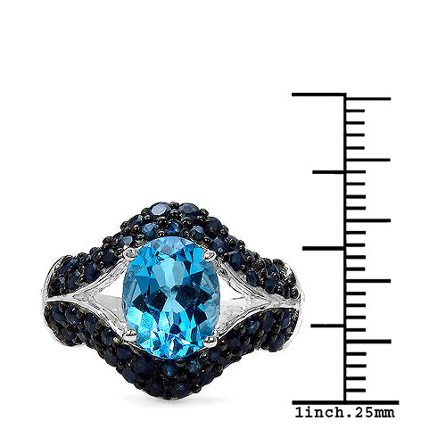 Bids.com 5.02 Carat Genuine Blue Topaz & Blue Sapphire .925 Sterling Silver Ring Rings