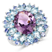 Bids.com "7.79 Carat Genuine Amethyst, Blue Topaz and Tanzanite .925 Sterling Silver Ring Rings